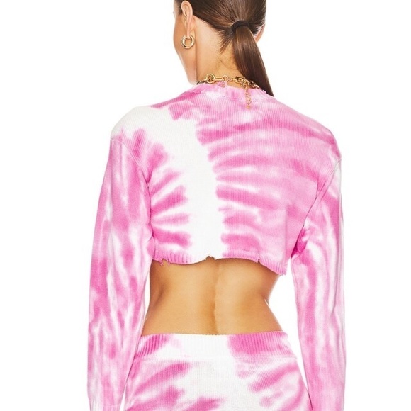 SER.O.YA Revolve Page Cropped Sweater in Pink Line Tie Dye Sz S - Picture 3 of 13